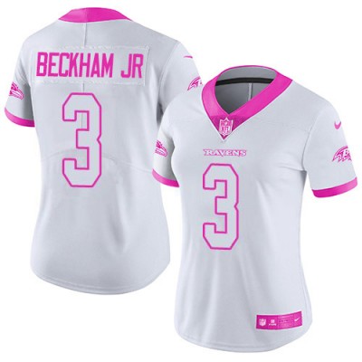 Nike Baltimore Ravens #3 Odell Beckham Jr. WhitePink Women's Stitched NFL Limited Rush Fashion Jersey